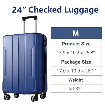 Syemin Luggage Hardshell Luggage, Lightweight Durable ABS Suitcase With Double Spinner Wheels 24" Travel Carry-On Luggage, Blue, 15.9"*10.2"*25.8" 1 Syemin Luggage Hardshell Luggage, Lightweight Durable ABS Suitcase With Double Spinner Wheels 24" Travel Carry-On Luggage, Blue, 15.9"*10.2"*25.8"