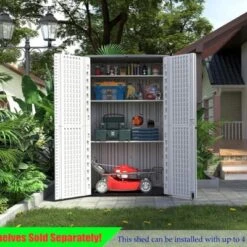 Syemin Outdoor Storage Shed, Vertical Tall Tool Shed With Five Shelves, Lockable Door For Patio, Backyard And Lawn, White, 50"*82"*29" -Furniture GUEST a7ded986 68c2 440b 9848 b5759c451d0e