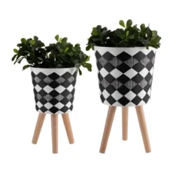Syemin Planters Diamond Checkered Flower Pot With Wood Legs, Decorative Plant Pots For Living Room, Garden, Balcony, Home Decor, Black 19"*19"*19" -Furniture GUEST a7df48fc f115 49e3 8398 200572d582af