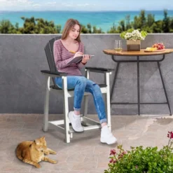 Syemin Patio Accent Chairs, Outdoor Tall Adirondack Chair With High Back, Widened Arms For Backyard, Garden, Yard, Gray, 27.95"*24"*45" -Furniture GUEST a81d149c 58bd 4753 b61d b797254700c1