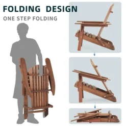 Syemin Wooden Folding Adirondack Chairs Set Of 2 Casual Patio Chairs With Wood Grain For Patio, Yard, Garden, Brown, 31"*28"*36"