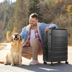 Syemin Luggage, Expandable Carry-On Suitcase With Dual Spinner Wheels And TSA Lock, Hard Shell For Business, Vacation, Travel, Black, 15.5"*10.5"*25"