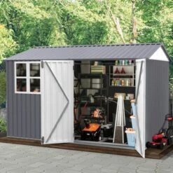 Syemin Deck Boxes,Yard Equipment Sanctuary, Contemporary Charcoal Shed,A Smart Solution For Garden Storage,Gray,119"*93.1"*75.96" -Furniture GUEST aae19a1a 87bc 4b2b 9fba e47eee92f128