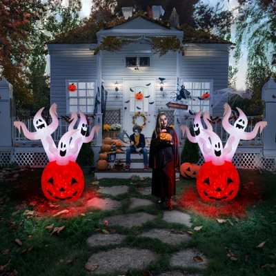 Syemin Decorative Holiday Scene Props 5.9 FT Halloween Inflatable Pumpkin Ghost Outdoor Decor, Blow Up Yard Decor, Multicolored, 31.5"*31.5"*70.9" 4 Syemin Decorative Holiday Scene Props 5.9 FT Halloween Inflatable Pumpkin Ghost Outdoor Decor, Blow Up Yard Decor, Multicolored, 31.5"*31.5"*70.9" - Image 4