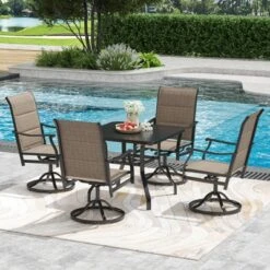 Syemin Patio Side Table Set Of 2, Outdoor Dining Table With 1.57" Umbrella Hole, Metal Furniture For Patio And Poolside, Black, 60"*35.43"*29" -Furniture GUEST ac7c16b6 cb4d 4342 a652 052bdbb04eb5