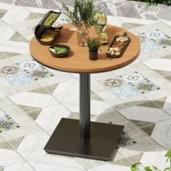 Syemin Patio Side Table, Outdoor Dining Table Set, Wood Top Outdoor Furniture Round Table For Lawn, Poolside, Black, 27.8" * 27.8" * 29.1" -Furniture GUEST acb9750f 6b68 45d2 a2d6 bdfd6867ea57