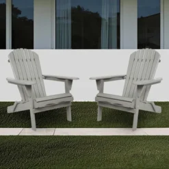 Syemin Wooden Folding Adirondack Chairs Set Of 2 Casual Patio Chairs With Wood Grain For Patio, Yard, Garden, Gray, 31"*28"*36" -Furniture GUEST ad3bd34d ef7d 4952 a740 734aa9ac9a9a
