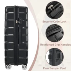 Syemin Luggage Hardshell Luggage Set 3 Piece Durable ABS And PC Travel Suitcase With Spinner Wheels For Men Women, Black, 19.5"*11.3"*29.4" -Furniture GUEST ae834410 a2bc 4afa 835c 4cf373a992d5