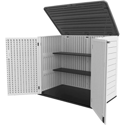Syemin Storage Shed, Waterproof Storage Shed, Double Shelves For Cleaning Tools And Garden Accessories, Brown, 53.2"*34.3"*47.1" 4 Syemin Storage Shed, Waterproof Storage Shed, Double Shelves For Cleaning Tools And Garden Accessories, Brown, 53.2"*34.3"*47.1" - Image 4