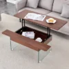 Syemin Patio End Tables, Faux Wood Style Rectangular Casual Side Table For Dining Room, Office, Lounge, Brown, 43.3"*23.6"*16.3"