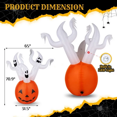 Syemin Decorative Holiday Scene Props 5.9 FT Halloween Inflatable Pumpkin Ghost Outdoor Decor, Blow Up Yard Decor, Multicolored, 31.5"*31.5"*70.9" 2 Syemin Decorative Holiday Scene Props 5.9 FT Halloween Inflatable Pumpkin Ghost Outdoor Decor, Blow Up Yard Decor, Multicolored, 31.5"*31.5"*70.9" - Image 2