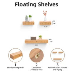 Syemin Decorative Wall Shelf Floating Shelves Wall Mounted Set Of 3 Rustic Wood Wall Storage Shelves Decor Hanging Shelves, Black, 23.62"*5.31"*1.97" -Furniture GUEST b10de9a3 9190 4249 89ab 7d6dbd15b5c2