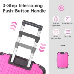 Syemin Luggage 3PCS ABS Hardshell Luggage Set With Spinner Wheels Adjustable Telescopic Handle Durable Travel Suitcases, Pink, 21.06"*11.42"*30.12"