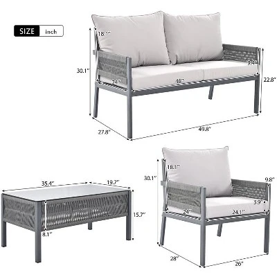 Syemin Patio Seating Sets, Sophisticated Seating Set, Add Elegance Outdoor Space, Perfect For Leisurely Garden Retreats, Gray, 48"*27.8"*30.1" 3 Syemin Patio Seating Sets, Sophisticated Seating Set, Add Elegance Outdoor Space, Perfect For Leisurely Garden Retreats, Gray, 48"*27.8"*30.1" - Image 3