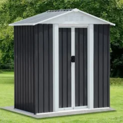 Syemin Storage Sheds 5ftx3ft Pent Roof Grey Outdoor Tool Bike Storage Garden Shed With Aluminum Alloy Frame And Sliding Door, Grey, 62.2"*33.1"*72.5" -Furniture GUEST b5653354 ba65 4d35 822d 365c775697e0