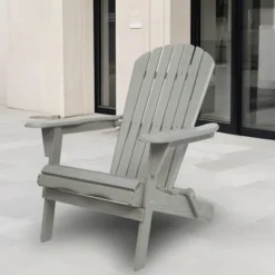 Syemin Wooden Folding Adirondack Chairs Set Of 2 Casual Patio Chairs With Wood Grain For Patio, Yard, Garden, Gray, 31"*28"*36"
