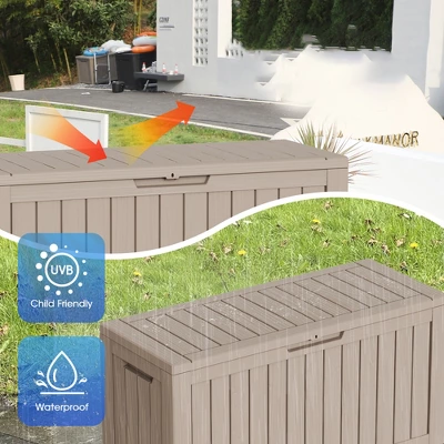 Syemin Deck Box, 100GAL Outdoor Storage Box, Patio Gardening Tools, Water And UV Resistant For Patio, Garden, Lawn, Brown, 46.26"*18.7"*23.23" 3 Syemin Deck Box, 100GAL Outdoor Storage Box, Patio Gardening Tools, Water And UV Resistant For Patio, Garden, Lawn, Brown, 46.26"*18.7"*23.23" - Image 3