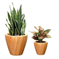 Syemin Planters Light Wood Plastic Self Watering Planter Pot, Indoor Outdoor Home Garden Decor, Living Room, Balcony, Brown 11"*11"*10.5" -Furniture GUEST b74e23b9 281d 485f 9a6d 30aa831b7615