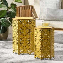 Syemin Patio End Tables Accent Side End Table For Outdoor And Indoor, Garden, Backyard Use, Special Design, Gold, 14.25"*12.25"*22" -Furniture GUEST b84b8038 33c9 4672 b4ac ee16311f96f4