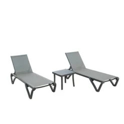 Syemin Patio Chaise Lounges Outdoor Lounger Sunbathe Chair With Arms, With Table, For Patio, Garden, Beach，Portable，Gray，64.41"*26.69"*31.89" -Furniture GUEST b9649752 5f83 4e7a 82cf 38f8efbfe3fc