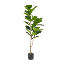 Syemin Artificial Plant Fiddle Leaf Fig Tree Indoor Faux Fake Floor Greenery Potted Real Touch Decorative Green Leaves, Green, 24"*24"*59"