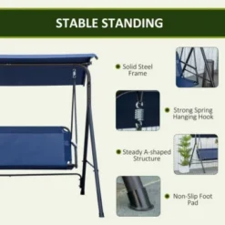 Syemin Patio Swings Outsunny 3-Person Porch Swing Bench With Stand, Armrests, Steel Frame For Outdoor, Garden, Patio, Blue, 67.75"*43.25"*60.25" -Furniture GUEST bc903391 6d3e 4d98 b3da 24a60bf88051