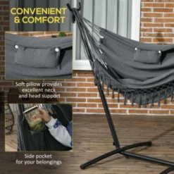 Syemin Patio Swings Outsunny Patio Hammock Chair With Stand, Outdoor Hammock Swing Hanging Lounge Chair With Headrest, Gray, 66.9"*43.3"*59.1" -Furniture GUEST bf3285a5 8cd8 49d5 9ba7 31a4aa69fe07