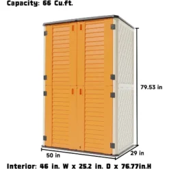 Syemin Outdoor Storage Shed, Vertical Tall Tool Shed With Five Shelves, Lockable Door For Patio, Backyard And Lawn, Orange, 50"*79.53"*29" -Furniture GUEST bf389968 cf5d 4c79 aac7 72c0083004d4
