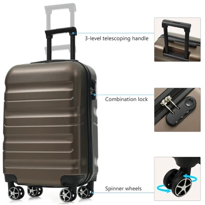 Syemin Luggage 20" Hardshell ABS Carry-On Luggage With Spinner Wheels Lightweight Travel Suitcase Set With Foldable Bag, Brown, 14.2"*9.4"*20.9" 1 Syemin Luggage 20" Hardshell ABS Carry-On Luggage With Spinner Wheels Lightweight Travel Suitcase Set With Foldable Bag, Brown, 14.2"*9.4"*20.9"