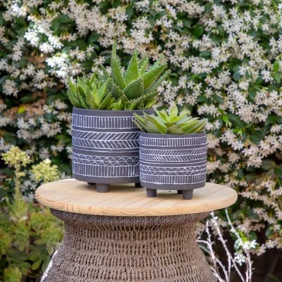 Syemin Planters 2 PCS Footed Plater Indoor Outdoor Home Garden Decor Plant Pots For Living Room Thoughtful Gift, Gray, 8"*8"*8" 4 Syemin Planters 2 PCS Footed Plater Indoor Outdoor Home Garden Decor Plant Pots For Living Room Thoughtful Gift, Gray, 8"*8"*8" - Image 4