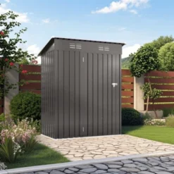 Syemin Storage Sheds Metal Outdoor Storage Shed, Lockable Door Tool Shed Roof Waterproof For Garden, Backyard, Sundries, Gray, 55.12"*29.92"*72.44" -Furniture GUEST c17ebfbe a7fd 4eff b85b d451b212f2ad