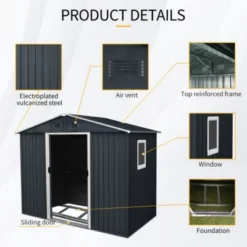 Syemin Storage Sheds 8ft X 4ft Outdoor Metal Storage Shed With Window And Metal Foundation For Backyard, Patio, Lawn, Black, 89"*47"*74.75" -Furniture GUEST c22c3153 e884 4993 bca1 4b038da6b355