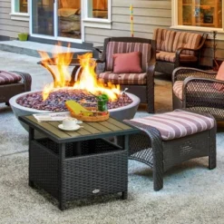 Syemin Patio Side Table, 2-Tier Outdoor Coffee Table, Patio Furniture For Drinks, Dining, Games, Storage, Black, 21.75"*21.75"*18" -Furniture GUEST c2847df9 8eb8 40dd b9ed b4a354a662f7