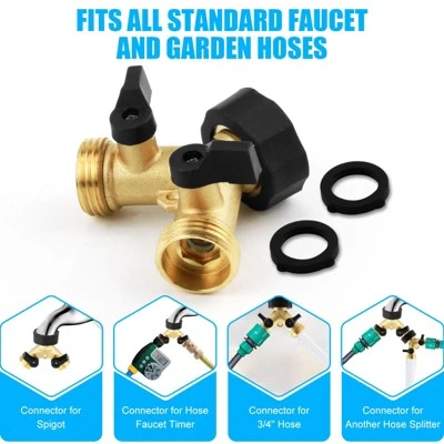 Syemin Landscape Equipment Parts And Accessories 2PCS, Two Way Valves, Garden Hose Diverter Y-Connectors For Garden, Lawn, Gold, 3.35"*3.35"*2.76" 2 Syemin Landscape Equipment Parts And Accessories 2PCS, Two Way Valves, Garden Hose Diverter Y-Connectors For Garden, Lawn, Gold, 3.35"*3.35"*2.76" - Image 2
