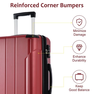 Syemin Luggage Hardshell Luggage, Lightweight Durable ABS Suitcase With Double Spinner Wheels 24" Travel Carry-On Luggage, Red, 15.9"*10.2"*25.8" 2 Syemin Luggage Hardshell Luggage, Lightweight Durable ABS Suitcase With Double Spinner Wheels 24" Travel Carry-On Luggage, Red, 15.9"*10.2"*25.8" - Image 2