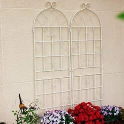 Syemin Patio Decorative Screens, Iron Arch Decoration Garden Trellis, For Outdoor For Climbing Plants Support, Flowerbed, White, 80"*19.7"*71"