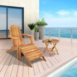 Syemin Patio Accent Chairs, Adirondack Patio Chair With Footrest For Patio, Garden, Poolside, Lawn, Outdoor Leisure, Brown, 29.5" * 37.8" * 37.4"