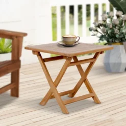 Syemin Patio Side Table, Small Folding Patio Side Table For Garden, Patio Porch, Living Room, Space Pool, Brown, 17.72"*17.72"*16.54" -Furniture GUEST c702c5e2 bb21 4e0a b000 53163641f329