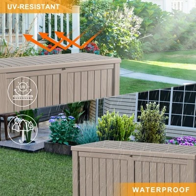 Syemin Deck Box, 120GAL Outdoor Storage Box, Patio Gardening Tools, Water And UV Resistant For Patio, Garden, Lawn, Brown, 54.25"*26.5"*24.21" 5 Syemin Deck Box, 120GAL Outdoor Storage Box, Patio Gardening Tools, Water And UV Resistant For Patio, Garden, Lawn, Brown, 54.25"*26.5"*24.21" - Image 5