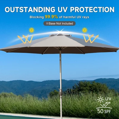Syemin Outdoor Patio Umbrella With 8 Sturdy Ribs, Push Button Tilt And Crank, Waterproof, UV-Resistant Uitable For Garden, Gray, 108"*108"*94.44" 2 Syemin Outdoor Patio Umbrella With 8 Sturdy Ribs, Push Button Tilt And Crank, Waterproof, UV-Resistant Uitable For Garden, Gray, 108"*108"*94.44" - Image 2