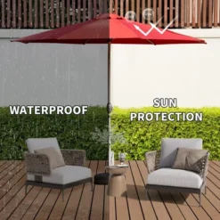 Syemin Outdoor Patio Umbrella With 8 Sturdy Ribs, Push Button Tilt And Crank, Waterproof, UV-Resistant Uitable For Garden, Red, 108"*108"*94.44" -Furniture GUEST c8328d46 8bc0 4a30 a599 24e6448bfc50