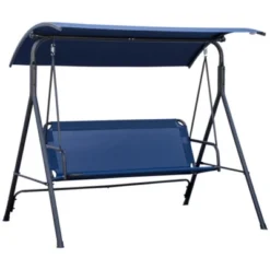 Syemin Patio Swings Outsunny 3-Person Porch Swing Bench With Stand, Armrests, Steel Frame For Outdoor, Garden, Patio, Blue, 67.75"*43.25"*60.25" -Furniture GUEST c91842bb 0567 495d 8428 8d7db48c7ced