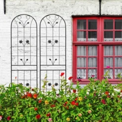 Syemin Patio Decorative Screens, Iron Arch Decoration Garden Trellis, For Outdoor For Climbing Plants Support, Flowerbed, Black, 19.7"*19.7"*86.7" -Furniture GUEST c94294f8 17cc 4d64 9e26 29e5de217df0