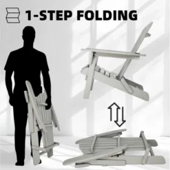 Syemin Wooden Folding Adirondack Chairs Set Of 2 Casual Patio Chairs With Wood Grain For Patio, Yard, Garden, Gray, 31"*28"*36" -Furniture GUEST ca285b34 34fa 4b43 83ce c1d17945db47