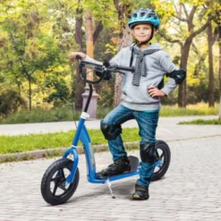 Syemin Kick Scooters Youth Scooter Front And Rear Caliper Dual Brakes Inflatable Front Wheel Ride On Toy For Age 5+, Blue, 47.25"*22.75"*33.5"