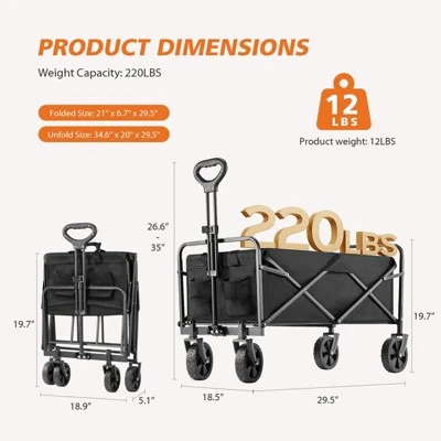 Syemin Trolley And Lawn Cart, 300L Foldable Garden Cart, Large Capacity, Suitable For Beach, Camping, Shopping Garden, Black, 29.5" * 18.5" * 26.6" 1 Syemin Trolley And Lawn Cart, 300L Foldable Garden Cart, Large Capacity, Suitable For Beach, Camping, Shopping Garden, Black, 29.5" * 18.5" * 26.6"