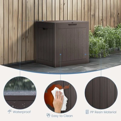 Syemin Deck Box, 30 GAL Outdoor Storage Box, Patio Gardening Tools, Water And UV Resistant For Patio, Garden, Lawn, Brown, 22.1"*17.1"*20.9" 4 Syemin Deck Box, 30 GAL Outdoor Storage Box, Patio Gardening Tools, Water And UV Resistant For Patio, Garden, Lawn, Brown, 22.1"*17.1"*20.9" - Image 4