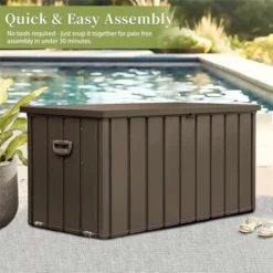 Syemin Deck Boxes Garden Large Patio Storage, For Furniture, Outside Cushions And Garden Tools, Bench, Easy To Assemble，Brown, 49.41"*29.57"*29.72"