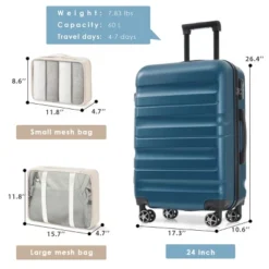 Syemin Luggage Hardshell ABS Luggage Set, 24-Inch Checked Suitcase Spinner Wheels, Lightweight Travel Luggage With 2 Bags, Blue, 14.2"*9.4"*20.9" 7 Syemin Luggage Hardshell ABS Luggage Set, 24-Inch Checked Suitcase Spinner Wheels, Lightweight Travel Luggage With 2 Bags, Blue, 14.2"*9.4"*20.9" -Furniture GUEST d029c25a 8343 477a ac3b c8569ec073d5