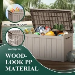 Syemin Deck Box, 230GAL Outdoor Storage Box, Patio Gardening Tools, Water And UV Resistant For Patio, Garden, Lawn, Brown, 56.3"*31.1"*32" -Furniture GUEST d0c296ab 9f34 4f55 949e 60ab0e3ddb9c